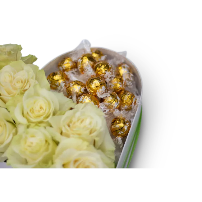 Box of flowers and white chocolates